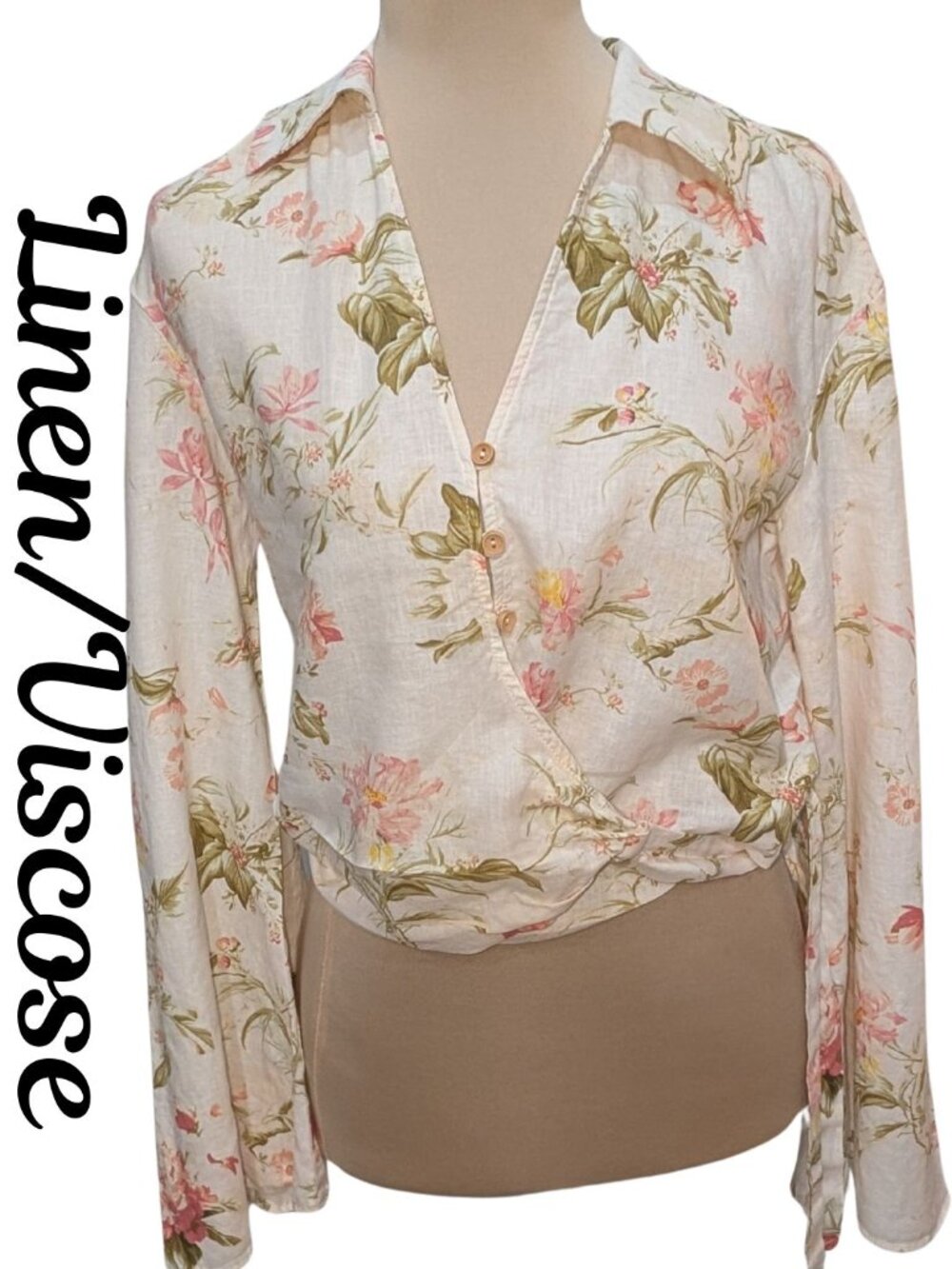 MNG Floral Linen-Blend Wrap Top